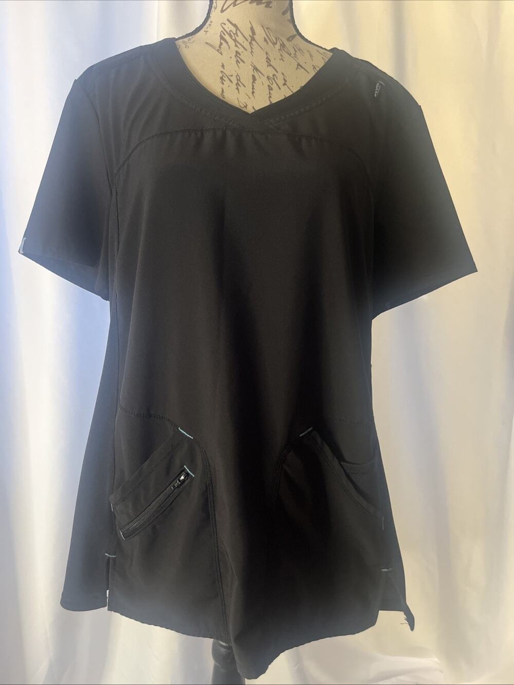 Scrubstar Women's Large Performance Black Turquoise Scrub Top V-Neck